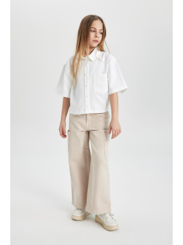 DEFACTO Girl's Wide Leg Cargo Wide Leg Jean Trousers