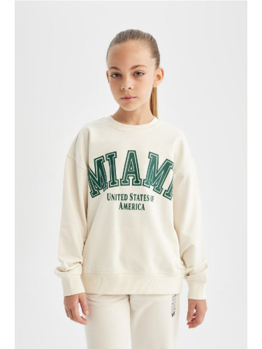 DEFACTO Girl Relax Fit Crew Neck Printed School Sweatshirt