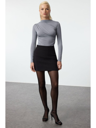 Trendyol Gray Body-Sit Knitted Bodysuit with Collar Detail