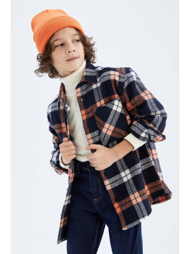 DEFACTO Boys' Oversize Flannel Long Sleeve Shirt