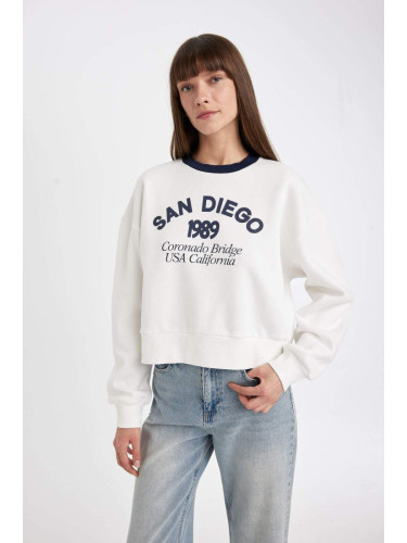 DEFACTO Boxy Fit Crew Neck Printed Thick Casual Sweatshirt