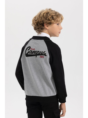 DEFACTO Boy's College Collar Embroidered Bomber Cardigan