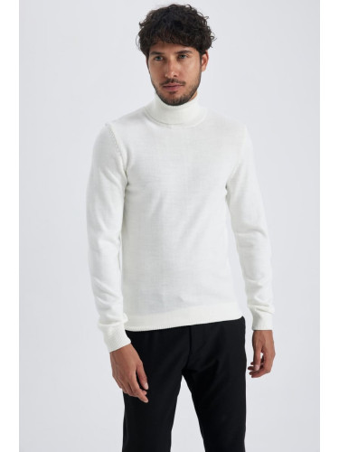 DEFACTO Ecru Slim Fit Slim Fit Turtleneck Knitwear Sweater