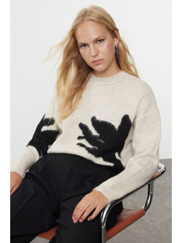 Trendyol Stone Soft Texture Stand Collar Color Block Knitwear Sweater