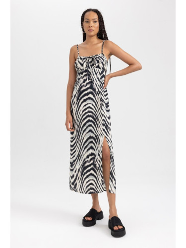 DEFACTO Zebra Patterned Slit Maxi Strappy Dress