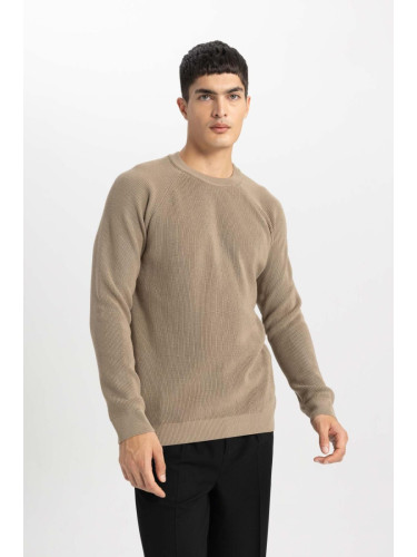 DEFACTO Beige Standard Fit Regular Cut Crew Neck Thessaloniki Fabric Knitwear Sweater