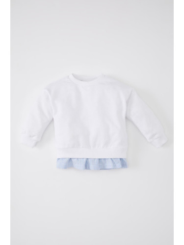 DEFACTO Baby Girl Crew Neck Striped Sweatshirt