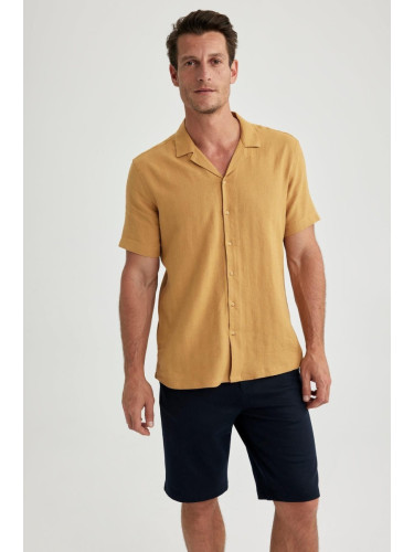 DEFACTO Modern Fit Polo Neck Linen Blend Short Sleeve Shirt