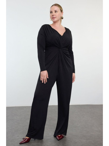 Trendyol Curve Black V-Neck Knitted Plus Size Jumpsuit