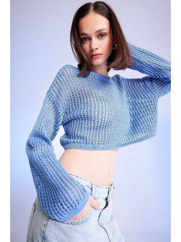 DEFACTO Crop Crew Neck Crochet Sweater