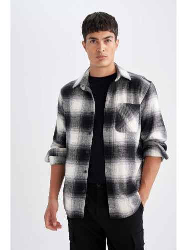 DEFACTO Men's Black Regular Fit Regular Cut Button-down Plaid Lumberjack Flannel Long Sleeve Shirt