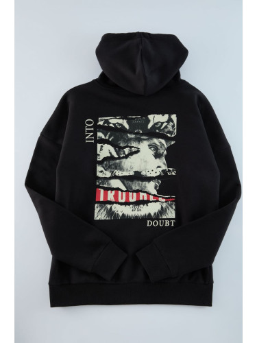 Trendyol Black Regular Cut Printed Hooded Art Printed Sweatshirt