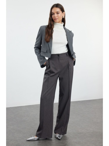 Trendyol Anthracite Striped Regular Waist Wide Leg/Wide Leg Woven Fabric Trousers