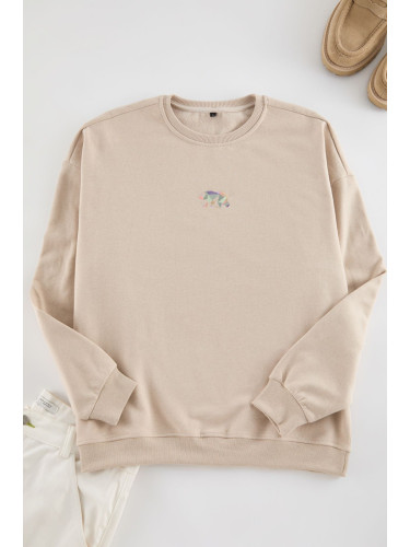 Trendyol Stone Crew Neck Long Sleeve Sweatshirt