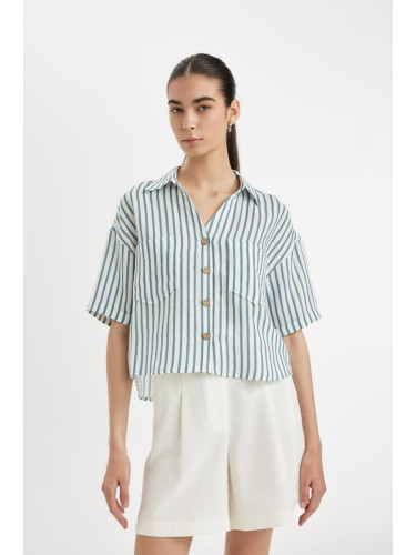 DEFACTO Striped Muslin Short Sleeve Shirt