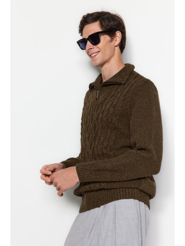 Trendyol Brown Men's Regular Half Turtleneck Hair Knit Sweater