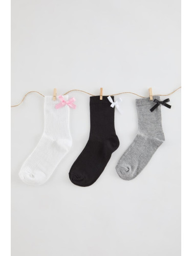 Trendyol Multi-Colored 3-Pack Ribbon/Bow Detailed Ribbed Knitted Socks