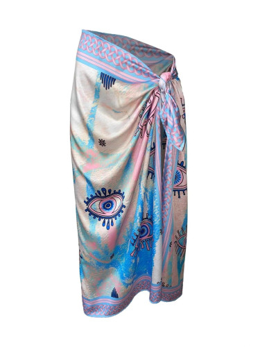71058 Dewberry Patterned Shiny Fabric Women Pareo-BLUE-PINK