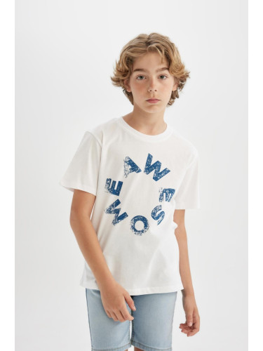 DEFACTO Boy's Crew Neck Printed Short Sleeve T-Shirt