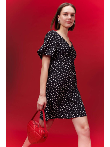 DEFACTO Cool Polka Dot V Neck Short Sleeve Mini Dress