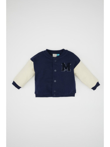 DEFACTO Baby Boy Disney Mickey & Minnie College Collar Snap Closure Seasonal Bomber Cardigan