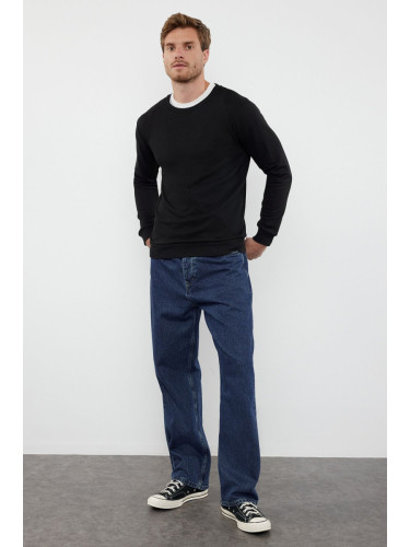 Trendyol Black Regular Cut Textured Panel Detailed Sweatshirt