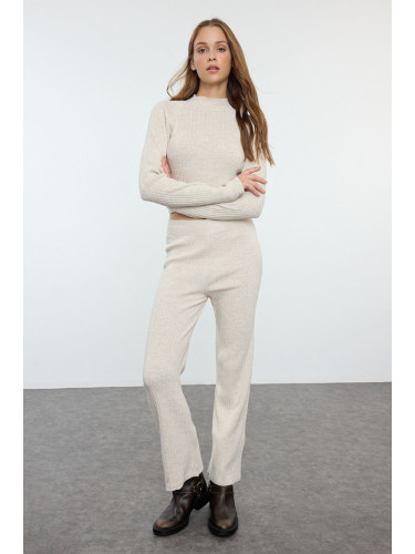 Trendyol Stone Crop Ribbed Finger Detailed Knitwear Bottom-Top Set