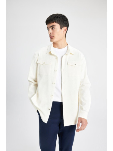 DEFACTO Regular Fit Polo Neck Seersucker Textured Shirt Jacket