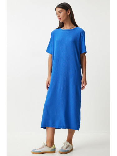 Happiness İstanbul Women's Blue Loose Long Casual Knitted Dress