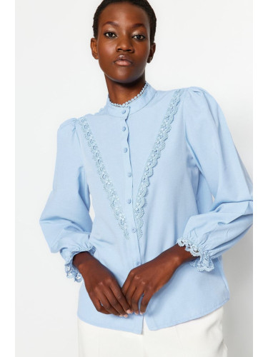 Trendyol Light Blue Lace Cotton Woven Shirt