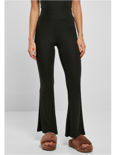 Women's high-waisted leggings with flared ribbing black