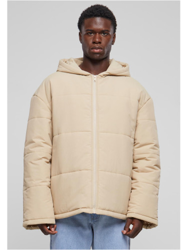 Men's Block Puffer Jacket Beige Hooded Jacket