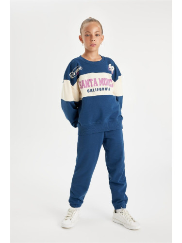 DEFACTO Girl Printed Sweatshirt Tracksuit Bottom 2-Piece Set