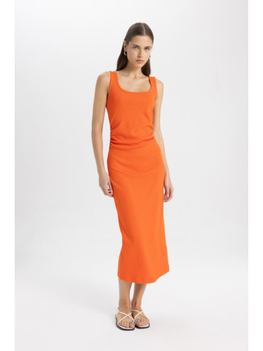 DEFACTO Straight Fit Square Neck Ribbed Camisole Sleeveless Midi Dress