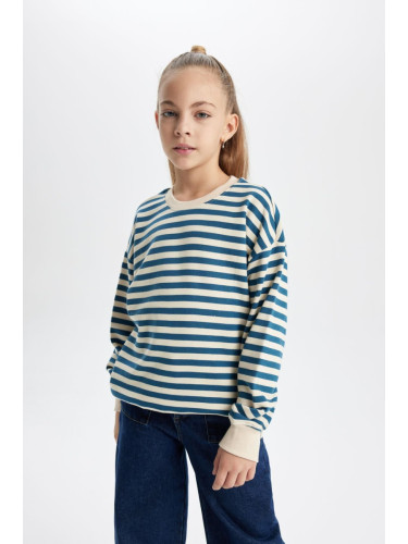 DEFACTO Girl's Striped Crew Neck Sweatshirt