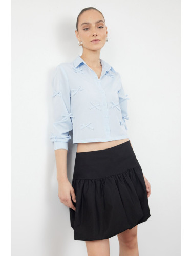 Trendyol Light Blue Bow/Ribbon Detailed Regular Fit Woven Shirt