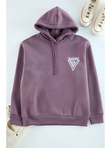 Trendyol Purple Oversize/Wide Cut Printed Cotton Fleece Sweatshirt