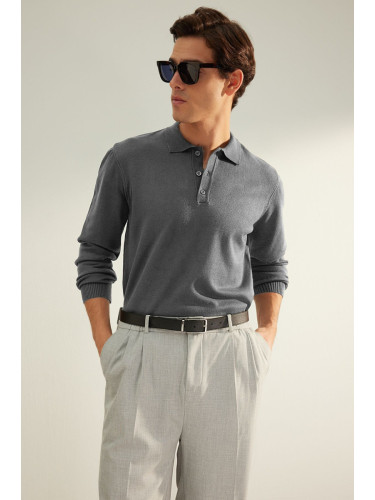 Trendyol Anthracite Regular Polo Collar Plain Knitwear Sweater