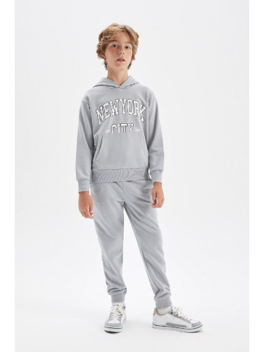 DEFACTO Boy 2-Piece Set Hooded Kangaroo Pocket Printed Sweatshirt Top Jogger Sweatpants