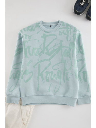 Trendyol Ice Blue Regular Cut Printed Sweatshirt