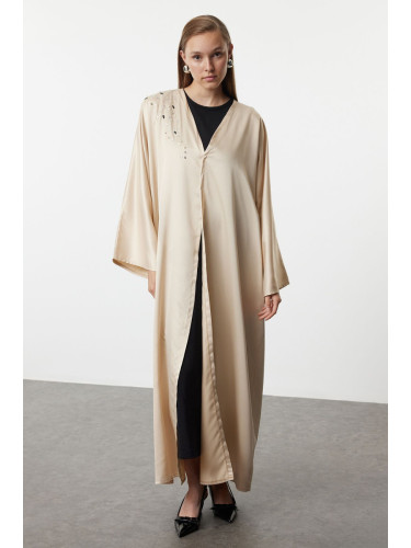 Trendyol Beige Satin Woven Stone Detailed Cape & Abaya & Abaya