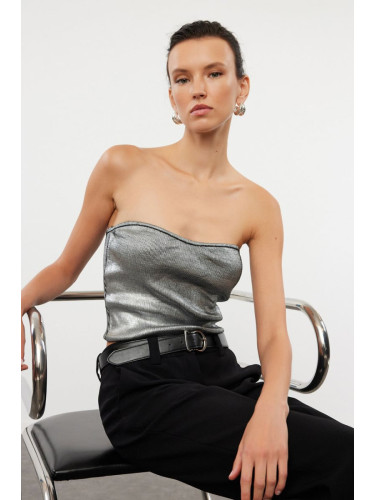 Trendyol Silver Crop Gilded Strapless Neck Blouse