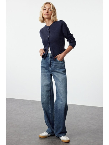 Trendyol Navy Blue High Waist Straight Jeans