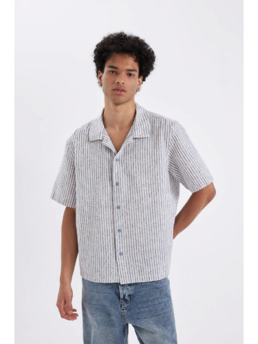 DEFACTO Relax Fit Cotton Striped Short Sleeve Shirt