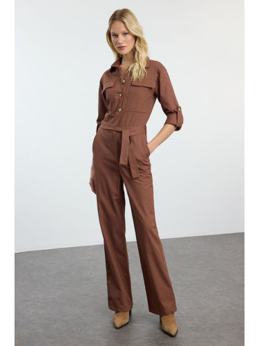 Trendyol Brown Belted Pocket Detailed Long Jumpsuit