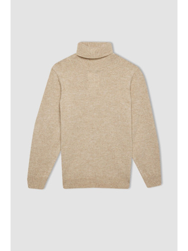 DEFACTO Boy Beige Turtleneck Basic Plain Knitwear Sweater