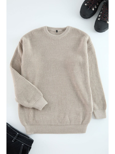 Trendyol Stone Oversize Crew Neck Plain Knitwear Sweater