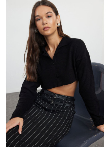 Trendyol Black Crop Polo Neck Knitwear Cardigan