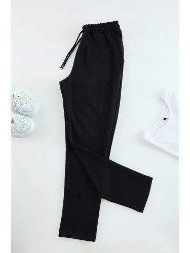 Trendyol Black Regular Cut Pique Textured Fabric Detailed Sweatpants