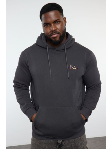 Trendyol Plus Size Anthracite Regular/Normal Cut Hooded Fleece Sweatshirt